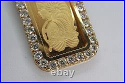 14k Gold Pendant with 11CTW & PAMP Suisse Fortuna 1 oz 24K Gold Bar. 9999 83.1g
