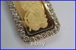 14k Gold Pendant with 11CTW & PAMP Suisse Fortuna 1 oz 24K Gold Bar. 9999 83.1g