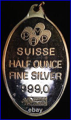 1970s PAMP Suisse Ka'bah Mecca 1/2oz 999 FINE Silver bar round pendant C3838