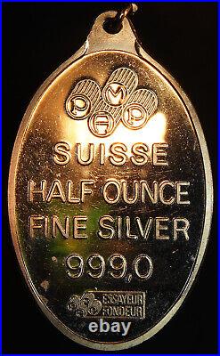 1970s PAMP Suisse Ka'bah Mecca 1/2oz 999 FINE Silver bar round pendant C3838