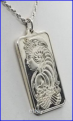 1oz Fine Silver Bullion Bar Pendant (. 999) PAMP Suisse LADY FORTUNA CHIASSO