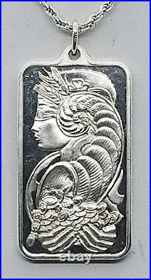 1oz Fine Silver Bullion Bar Pendant (. 999) PAMP Suisse LADY FORTUNA CHIASSO