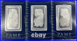 1oz Silver Pamp Suisse Lady Fortuna Minted Bar, Lot of 3