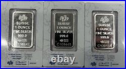 1oz Silver Pamp Suisse Lady Fortuna Minted Bar, Lot of 3