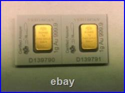2- 1 Gram Pure Gold Bar Pamp Swiss Fortuna Veriscan -assay
