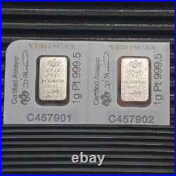 (2) 1 gram Platinum Bar PAMP Suisse Lady Fortuna In Assay Multigram INV. #BE387