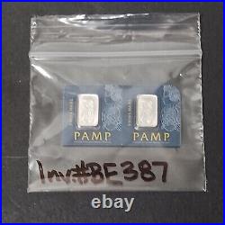 (2) 1 gram Platinum Bar PAMP Suisse Lady Fortuna In Assay Multigram INV. #BE387