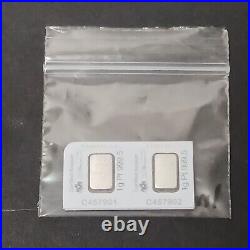 (2) 1 gram Platinum Bar PAMP Suisse Lady Fortuna In Assay Multigram INV. #BE387