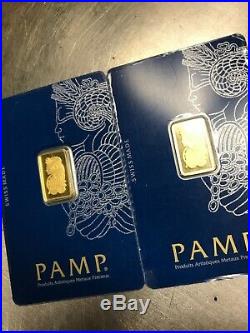 (2) 2.5 Gram Pure Gold PAMP Suisse Sequential Numbers 5g Total