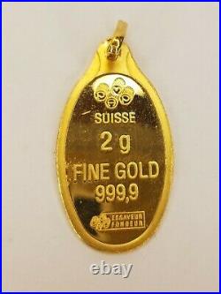 2.2 gram. 999 Gold Bar Oval Pendant with Bail PAMP Suisse Angel Cherub Gold Dream