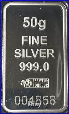 (2) 2023 50g 999 Fine Silver PAMP Suisse Morgan 2023 $500 Bill Bar Assay Consec#