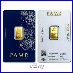 2.5 G Pamp Suisse. 9999 Lady Fortuna Gold Bar + 10 Piece Alaskan Pure Gold Nugs