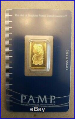 2.5 Gram Gold Bar PAMP Card Sealed w S# & Certificate # Suisse Lady Fortuna