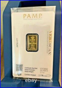 2.5 Gram Gold Bullion Bar 999.9 Pamp Swiss Made Certified In Assay Card Veriscan