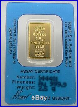 2.5 Gram Gold Dream Pamp Suisse 24k Gold Bar. 9999 Bar #144401