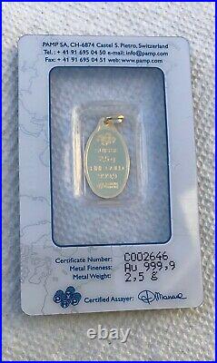 2.5 Gram Oval Gold Bar with PENDANT PAMP ROSE