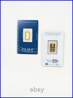 2.5 Gram PAMP Suisse Lady Fortuna 999,9 Fine Gold Bar Sealed in Assay Card