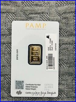 2.5 Gram PAMP Suisse Lady Fortuna 999,9 Fine Gold Bar Sealed in Assay Card