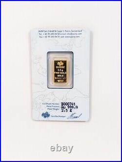 2.5 Gram PAMP Suisse Lady Fortuna 999,9 Fine Gold Bar Sealed in Assay Card