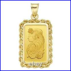 2.5 Gram Pamp Suisse. 999 Lady Fortuna Bar Pendant 22MMX13MM 14k Gold Plated