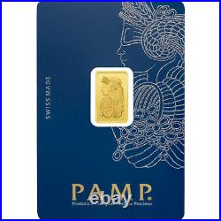 2.5 Gram Pamp Suisse. 999 Lady Fortuna Bar Pendant 22MMX13MM Encased in 14k Gold