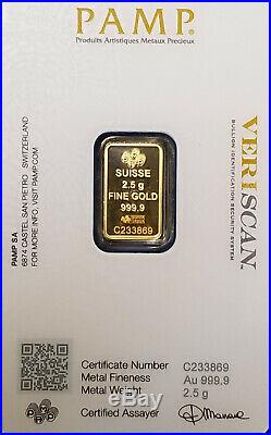 2.5 Gram Pamp Suisse Lady Fortuna Veriscan Gold Bar Ingot (with Assay) #c233869