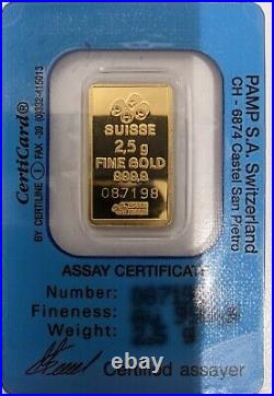 2.5 gram Gold Bar Gold Dream PAMP Suisse Fortuna 999.9 Sealed Assay