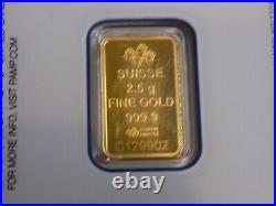 2.5 gram Gold Bar PAMP Suisse 999.9 Fine in Sealed Assay