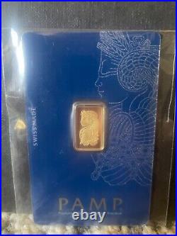 2.5 gram Gold Bar PAMP Suisse Fortuna 999.9 Fine in Sealed Assay