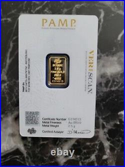 2.5 gram Gold Bar PAMP Suisse Fortuna 999.9 Fine in Sealed Assay