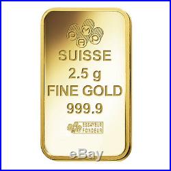 2.5 gram Gold Bar PAMP Suisse Lady Fortuna Veriscan. 9999 Fine (In Assay)