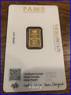 2.5 gram Gold Bar PAMP Suisse Lady Fortuna Veriscan (In Assay) #C522113
