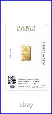 2.5 gram Gold Lady Fortuna Bar in Assay PAMP Suisse