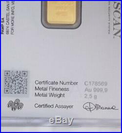 2.5 gram gold bar by PAMP Suisse