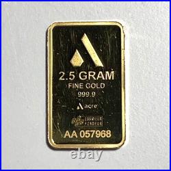 2.5G Gold Bar. 999 Fine Gold Acre PAMP AA057968