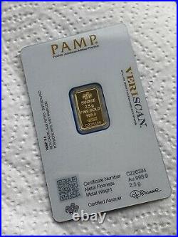 2.5g Gold Bullion Bar PAMP Fortuna. 24ct Investment Grade 999.9 Fine New, Seal