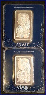 2 Beautiful Consecutive # 100g Silver Suisse Lamp Lady Fortuna Bars