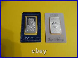 2 Lot. 999 Fine Silver Bars 1 Ounce Each Pamp Suisse Love Always & Lady Fortuna