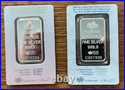 2 Lot. 999 Fine Siver Bars 1 Ounce Each Pamp Suisse Love Always Lady Fortune