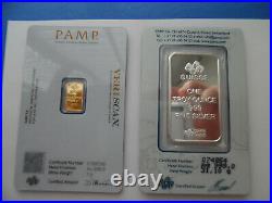 2 Lot Pamp Suisse Lady Fortuna Bars 1 Troy oz Fine Silver and 1 Gram Fine Gold