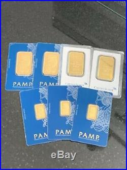 (2) PAMP SUISSE & (2) CREDIT SUISSE 1 OZ. FINE. 999 GOLD BARs & (3) 5 Gram Pamps