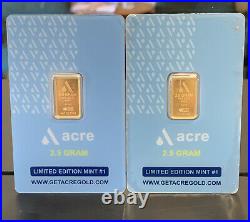 2 Pamp Suisse Acre 2.5 Gram 999.9 Fine Gold Bars Sealed