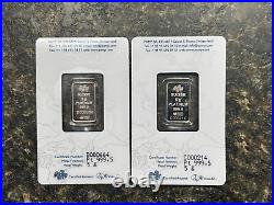 (2) Pamp Suisse Lady Fortuna 5 gram Platinum Bars 999.5 Fine in Sealed Assay