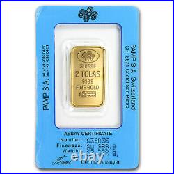 2 Tolas Gold Bar PAMP Suisse Fortuna