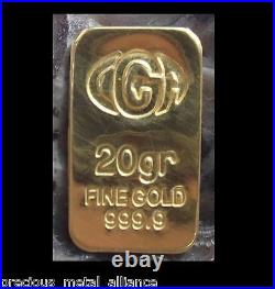 20 GRAIN gr 24K PURE 999 FINE JUMBO GOLD BULLION CERTIFIED BAR LIMITED