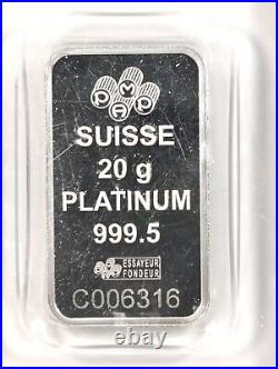 20 Gram PAMP Suisse 999.5 Fine Platinum Bar Sealed in Assay