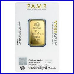 20 Gram Pamp Suisse. 9999 Fine Gold Bar Fortuna Veriscan