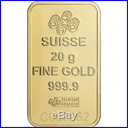 20 gram Gold Bar PAMP Suisse Fortuna 999.9 Fine in Sealed Assay