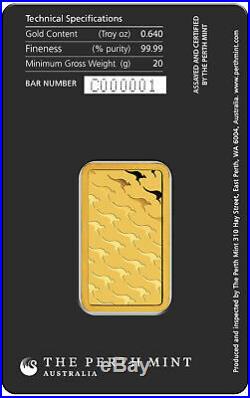 20 gram Perth Mint Gold Bar. 9999 Fine in Assay New design updated in 2018