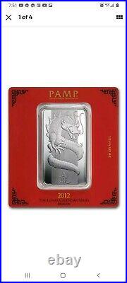 2012, 100GRAMS. 9999 SILVER YEAR of the DRAGON PAMP SUISSE SEALED BAR